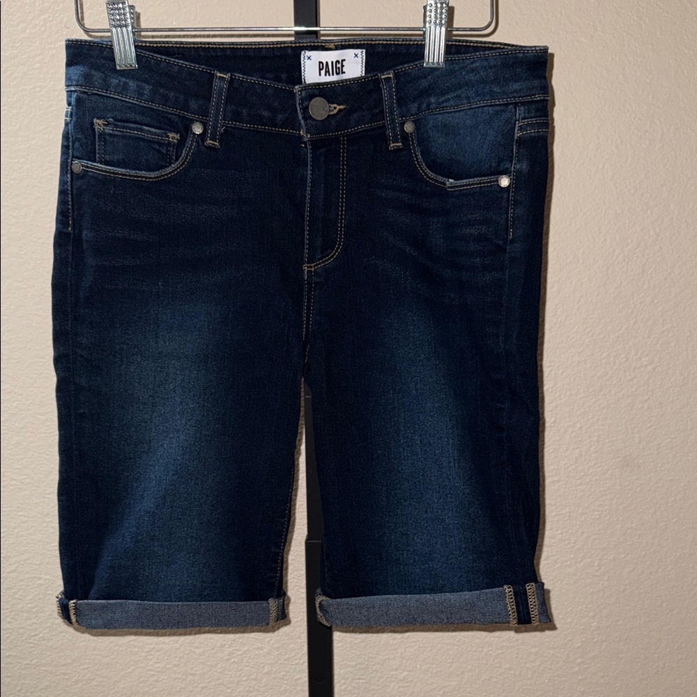 PAIGE Dark Blue Cropped Bermuda Jean Shorts Women’s Size 28